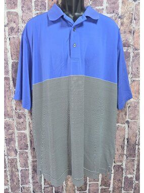 FootJoy Mens Blue & Striped Short Sleeve Polo Shirt 2XL Embroidered Sun Design